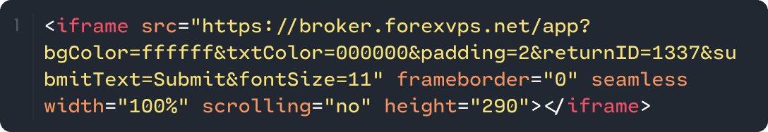 Exemplo de código do iframe