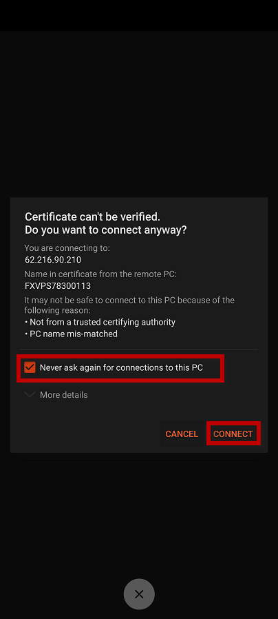 Tutorial de RDP no Android 16, aceitar certificado