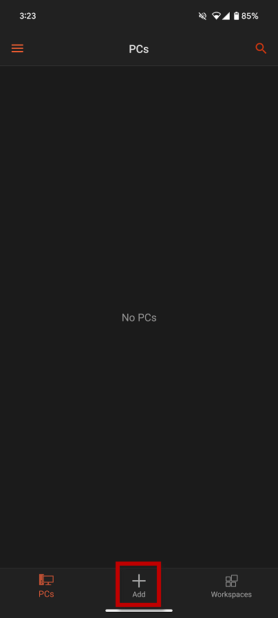 Tutorial de RDP no Android 8, botão de adicionar do RDP