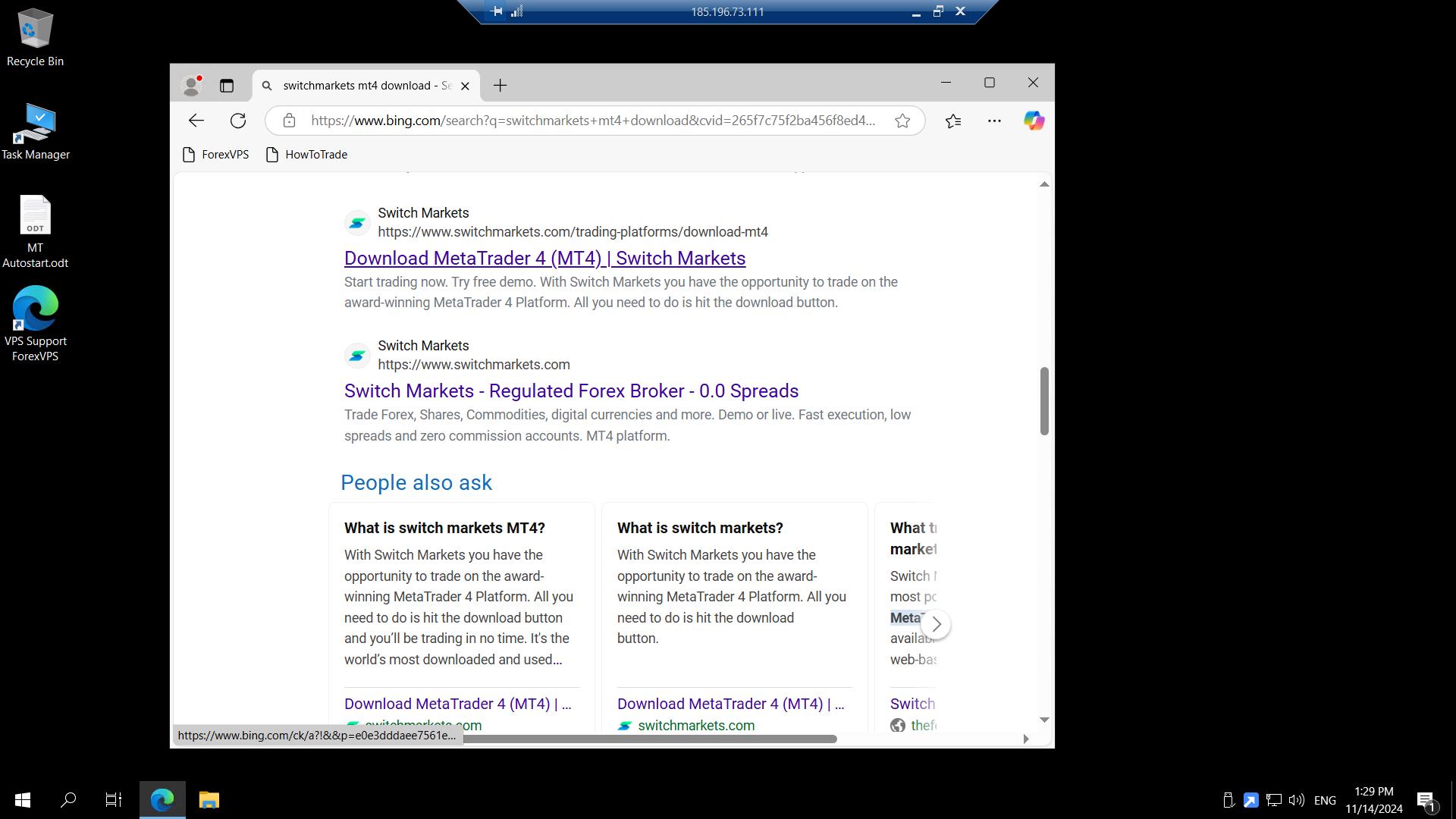 Resultados de busca no Bing para a página de download do MT4 da corretora