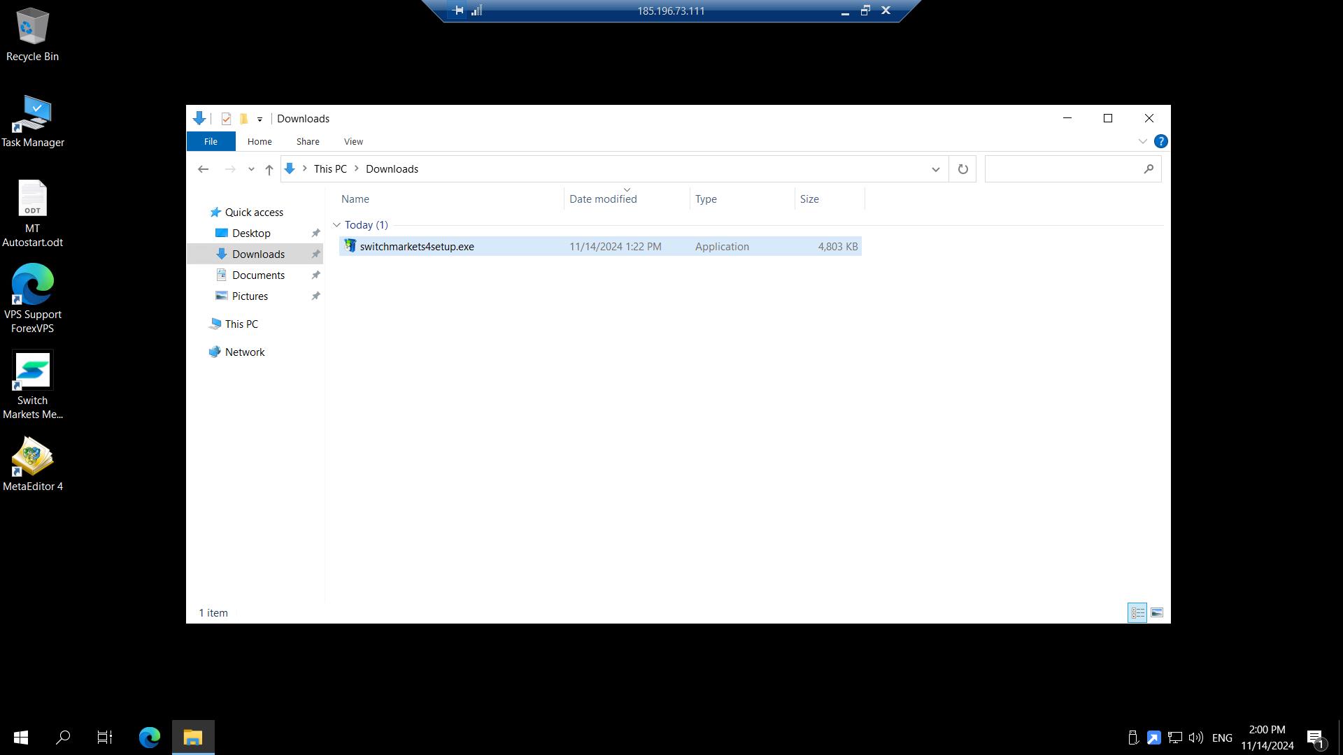 Pasta Downloads no Explorador de Arquivos com o arquivo de instalação do MetaTrader