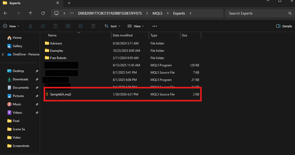 Como instalar um robô de trading de Forex no MT5 - Passo 2