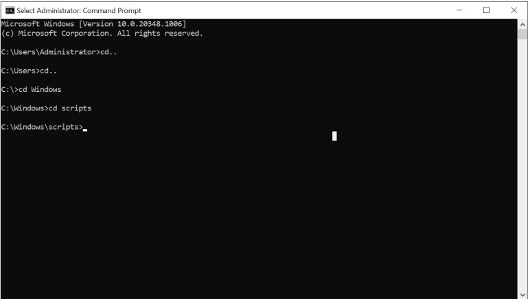 Command Prompt navigated to Windows scripts folder