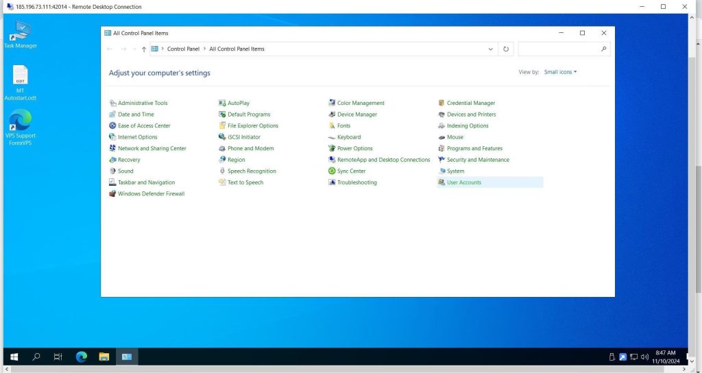Control Panel with User Accounts option highlighted