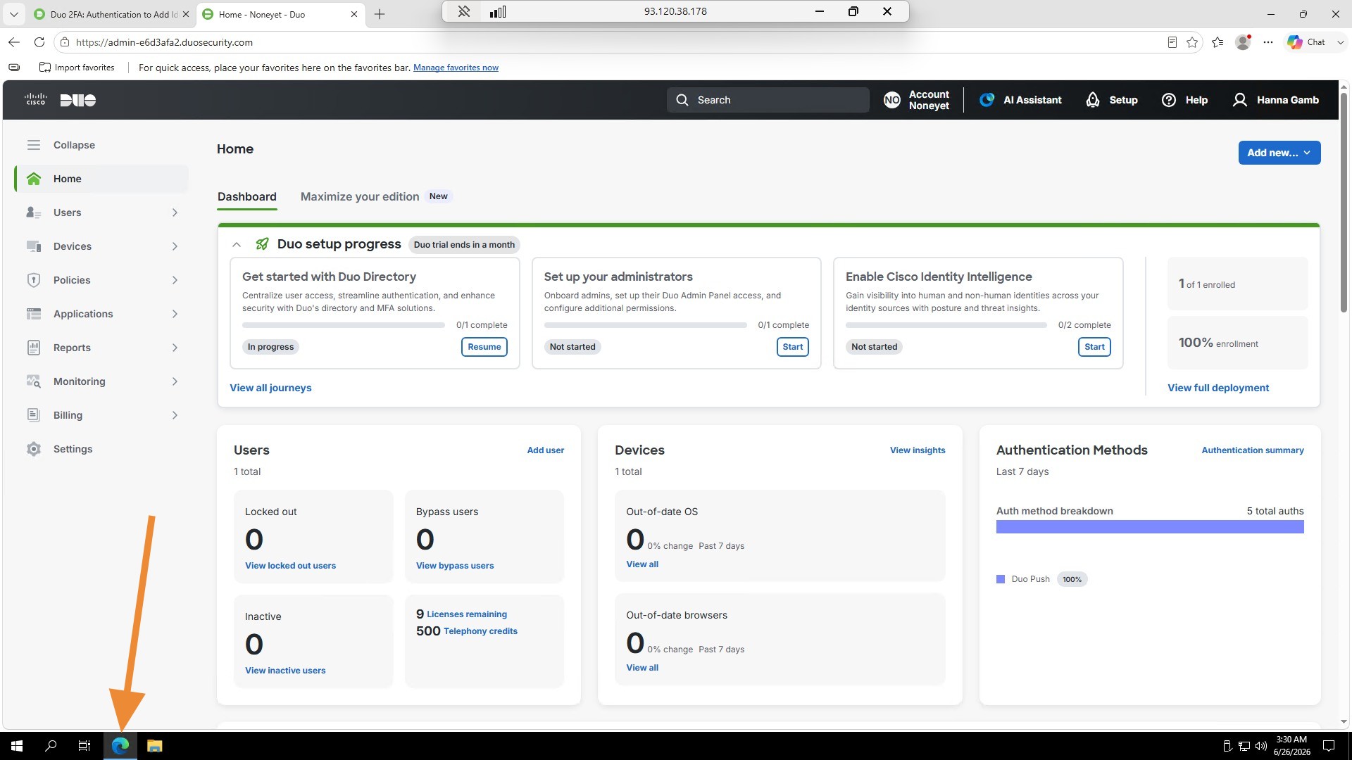 Duo admin dashboard home page