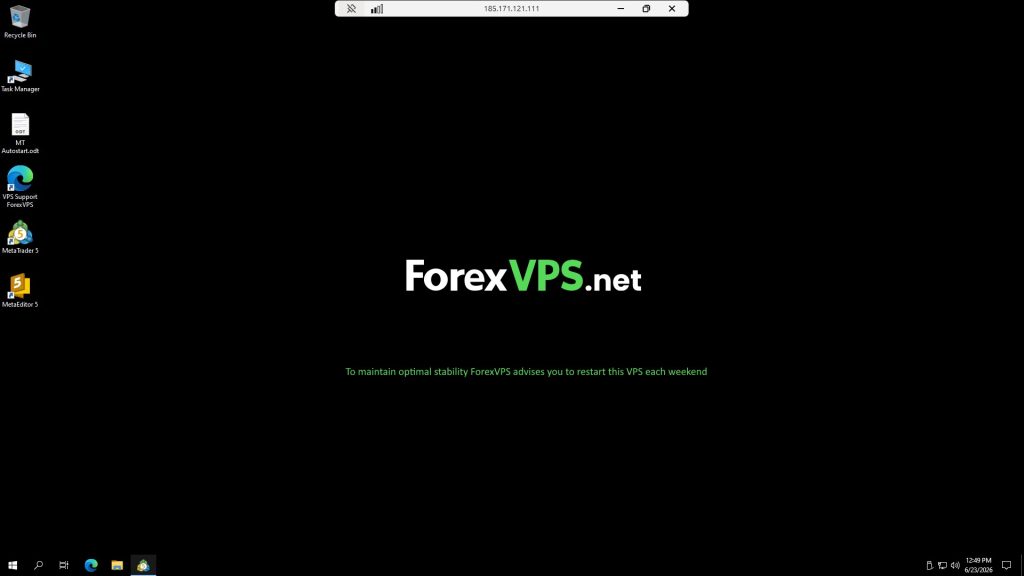 ForexVPS desktop after Remote Desktop login