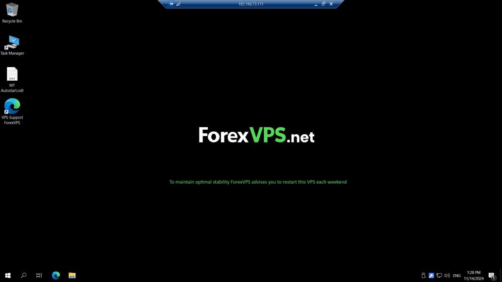 ForexVPS desktop with Microsoft Edge icon on taskbar