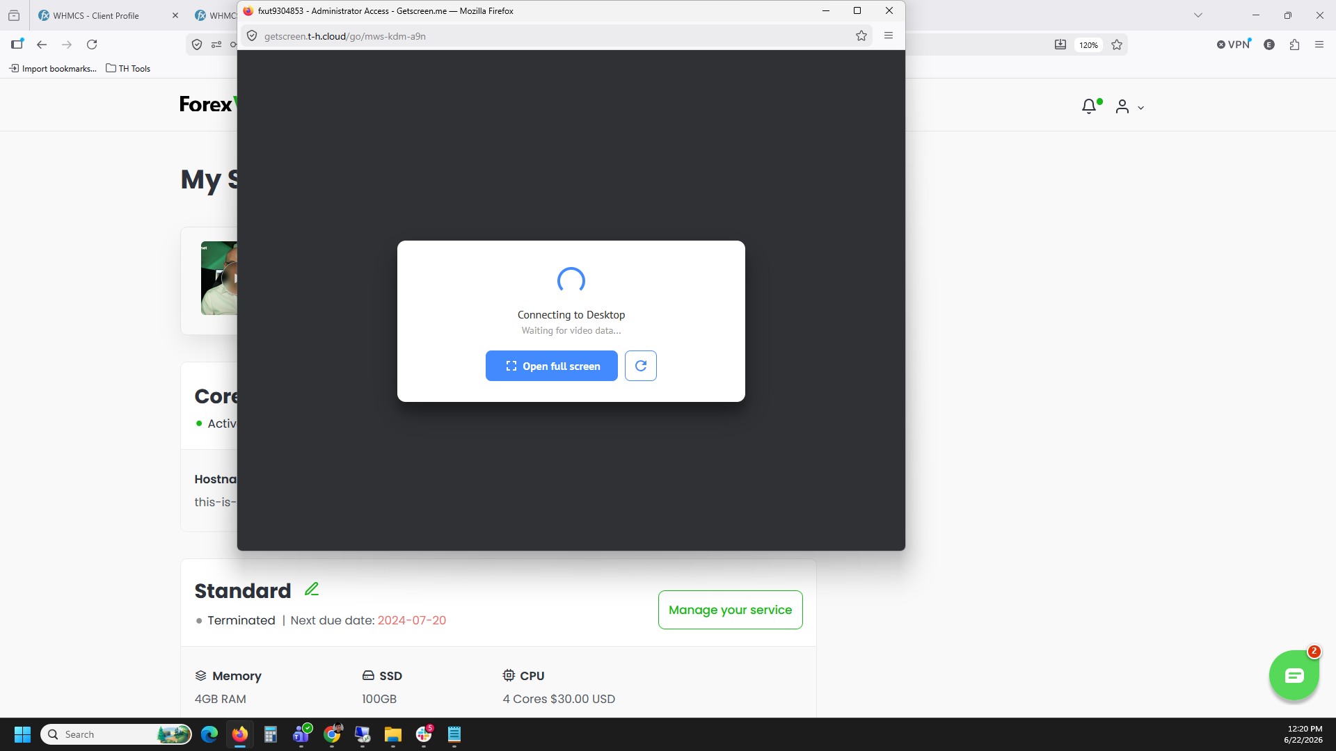 Getscreen.me Connecting to Desktop loading screen