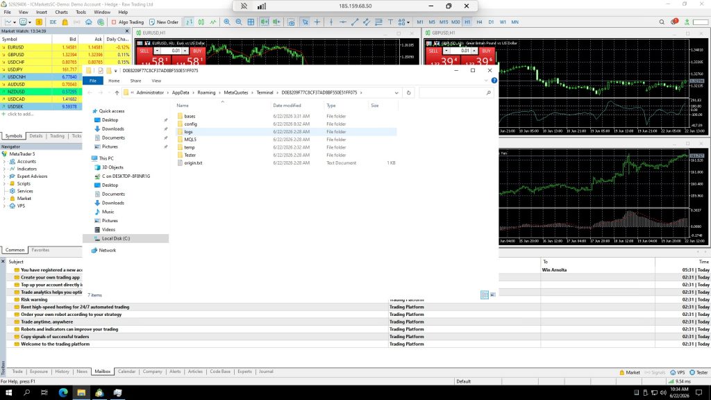 MT5 Data Folder with logs folder highlighted