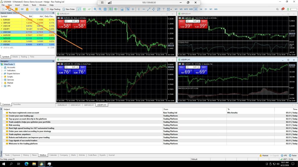 MetaTrader 5 platform with File menu highlighted