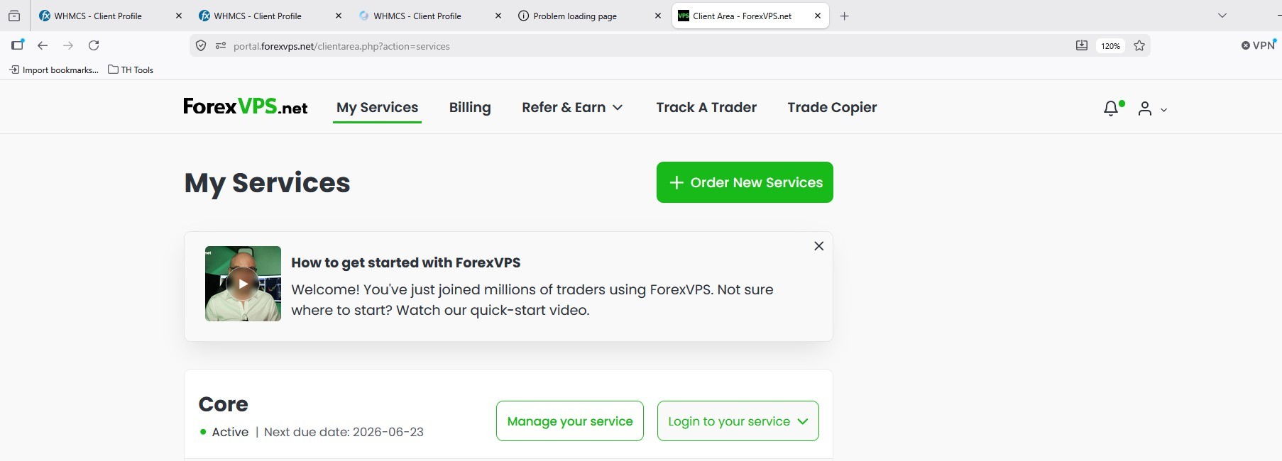 My Services page with Login to your service button