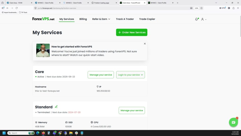 My Services page with Login to your service button