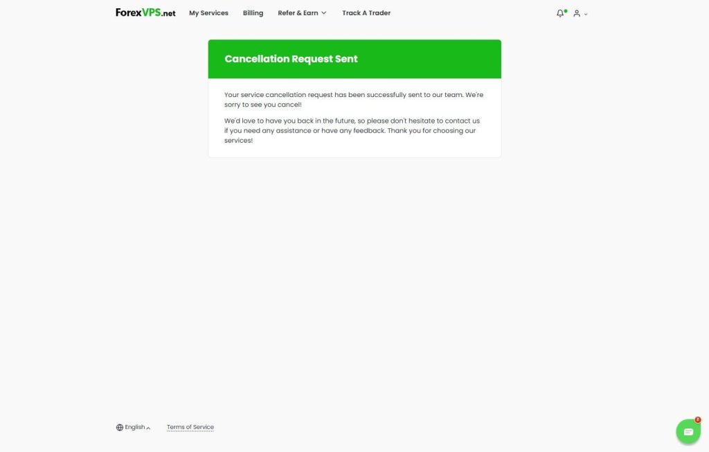 Cancellation Request Sent confirmation page