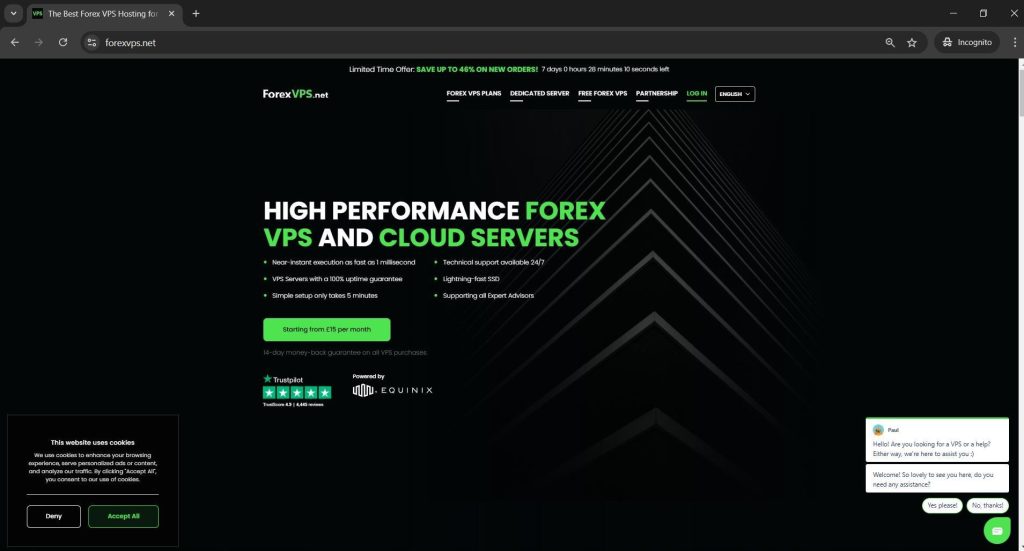 ForexVPS.net homepage in Chrome browser