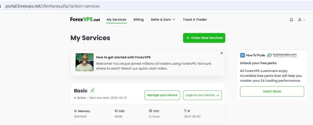 My Services page with Manage Your Service button