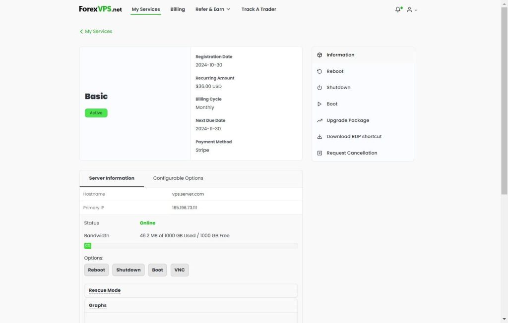 Service management page with Request Cancellation option