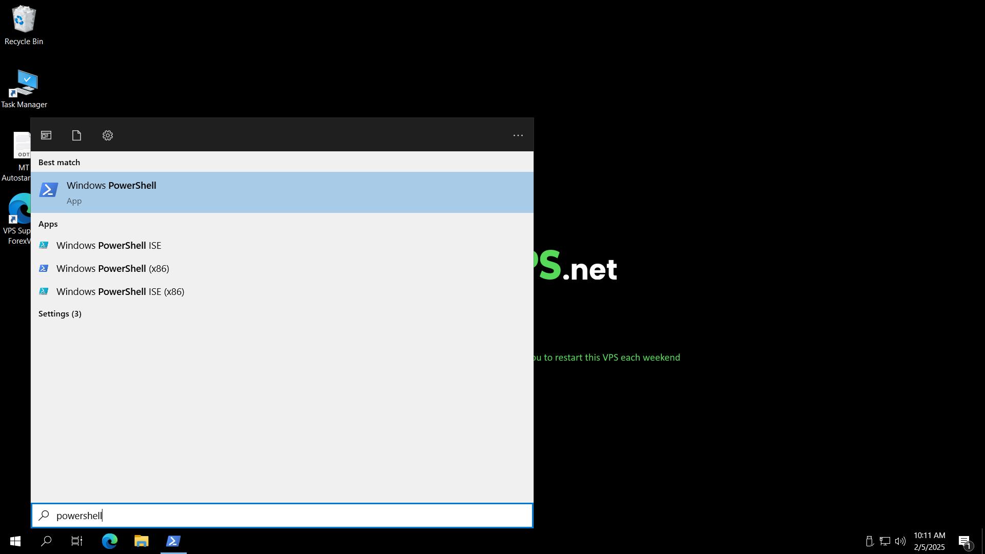 Start menu search with Windows PowerShell result