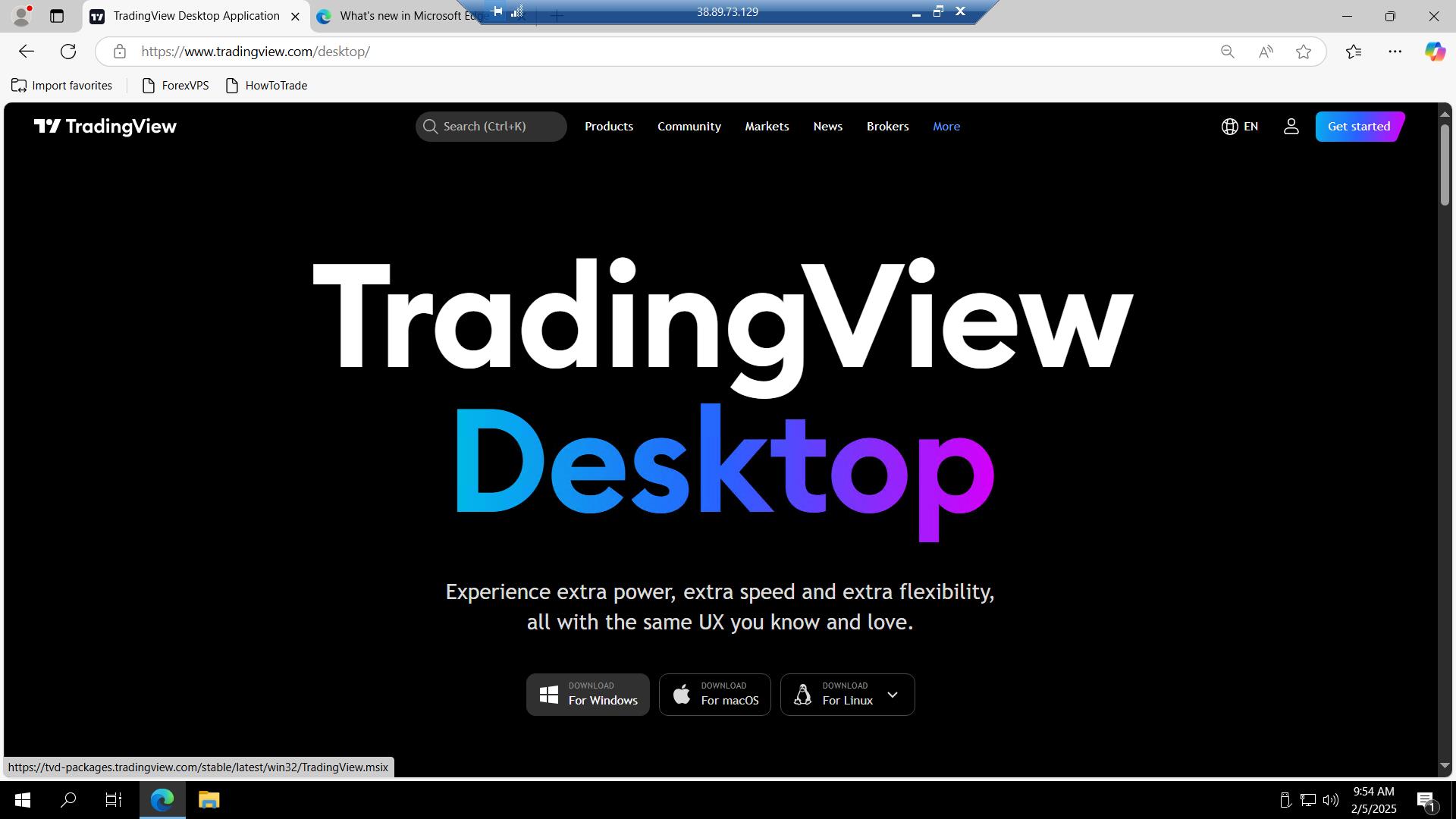 TradingView Desktop page with Download for Windows button