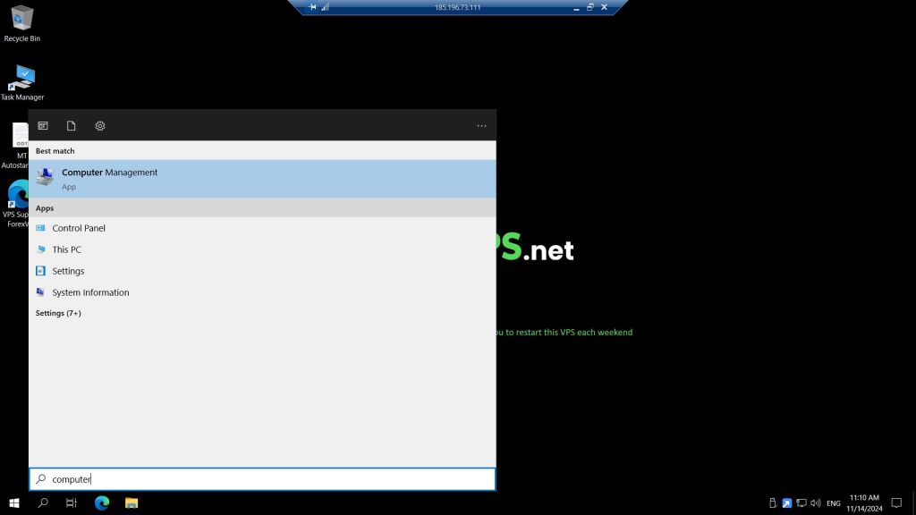 Windows search results for Computer Management app
