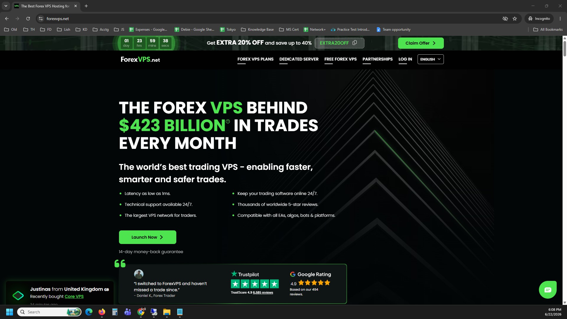 ForexVPS homepage before logging in