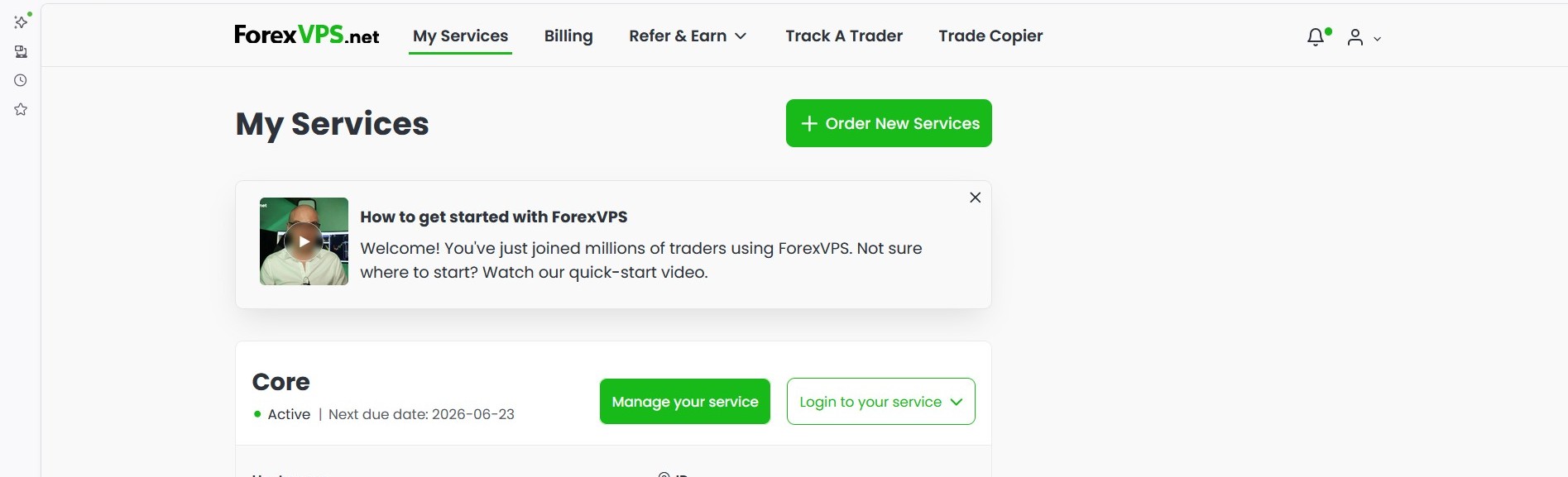 My Services page with Manage your service button