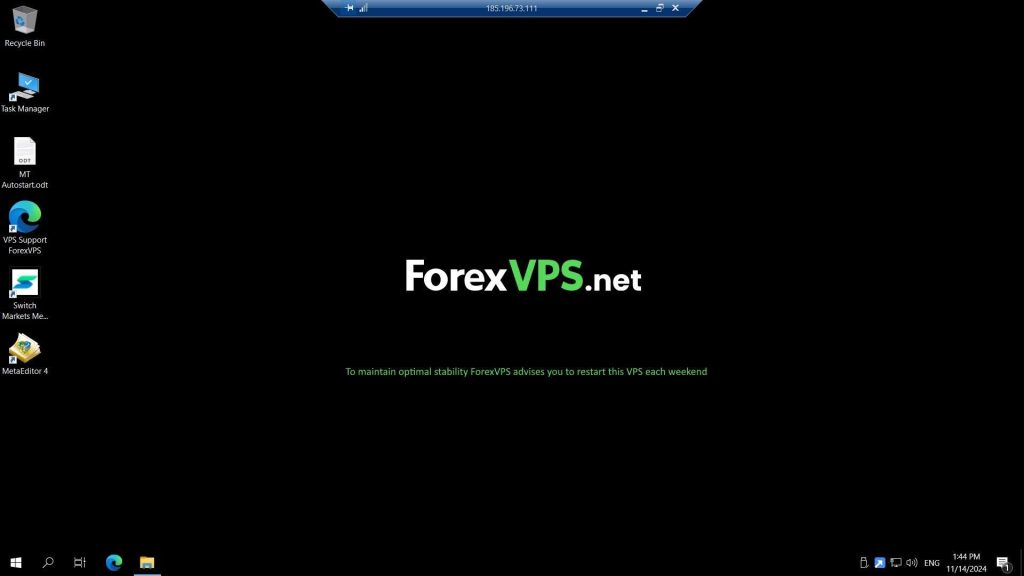 ForexVPS desktop with MetaTrader shortcuts