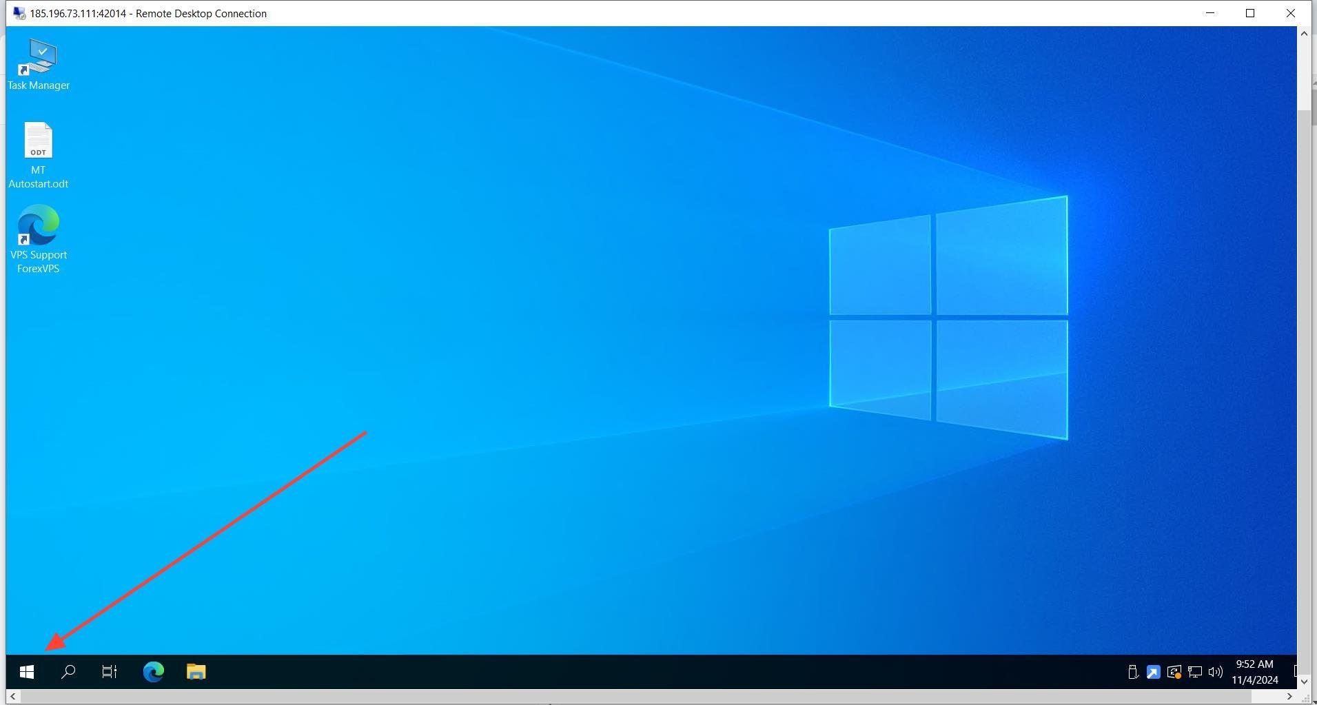 ForexVPS desktop with START button highlighted