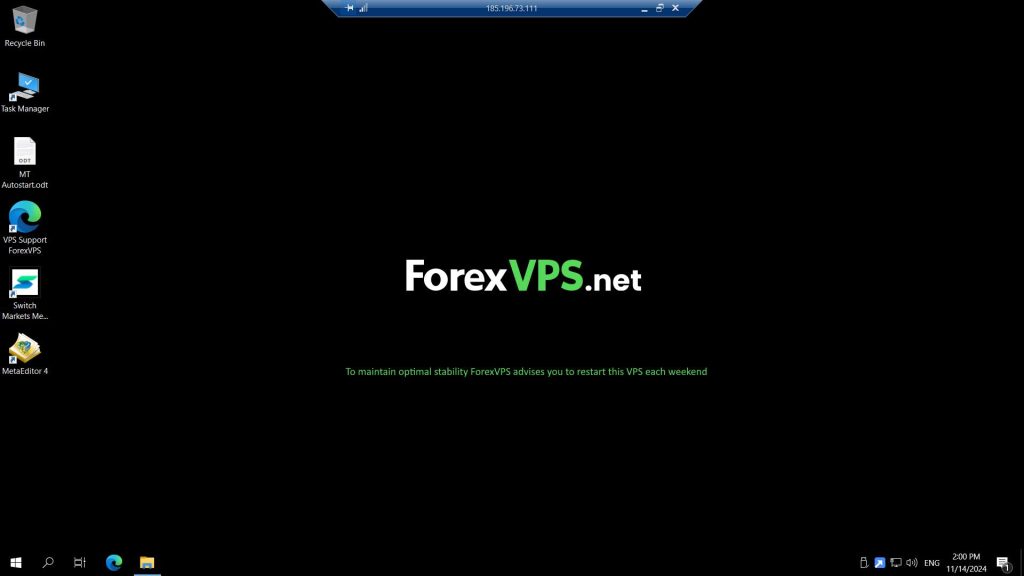 ForexVPS desktop with existing Switch Markets MetaTrader shortcut