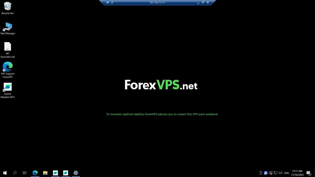 ForexVPS desktop with the File Explorer icon in the taskbar