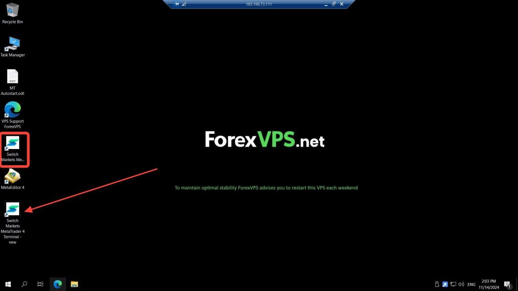 ForexVPS desktop with two MetaTrader shortcuts original and new