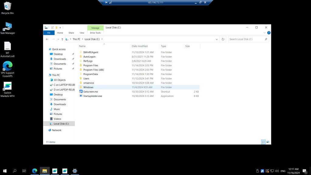 Local Disk C file list with Windows folder highlighted