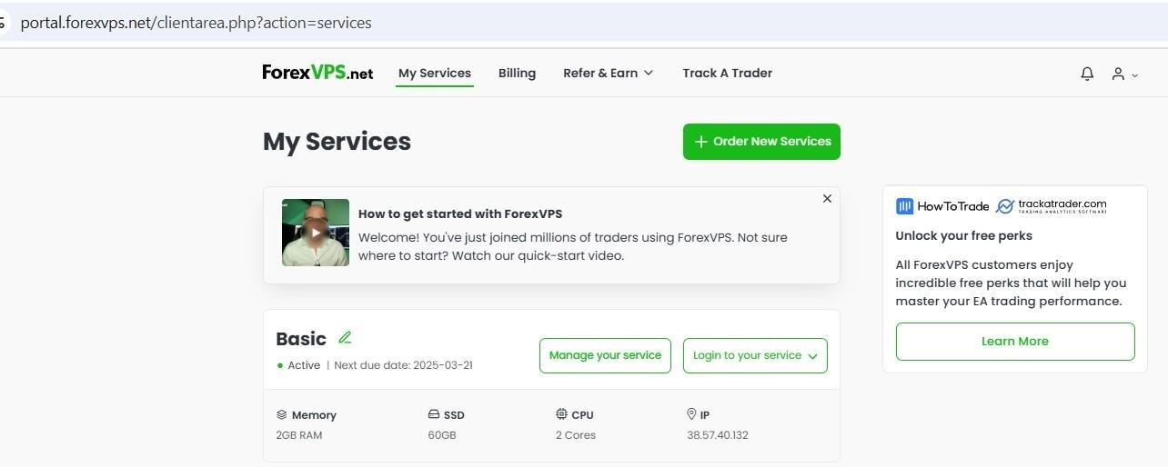 My Services page with Manage Your Service button