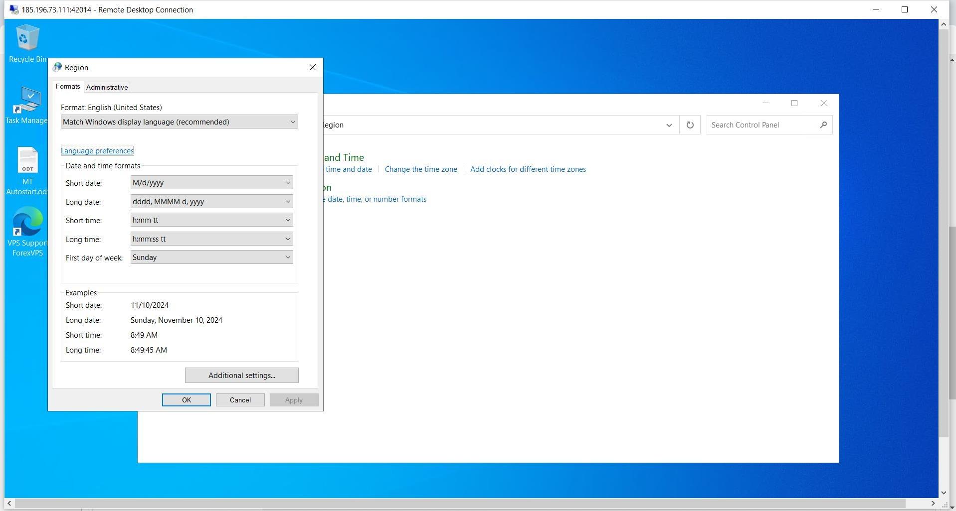 Region dialog with Language preferences link