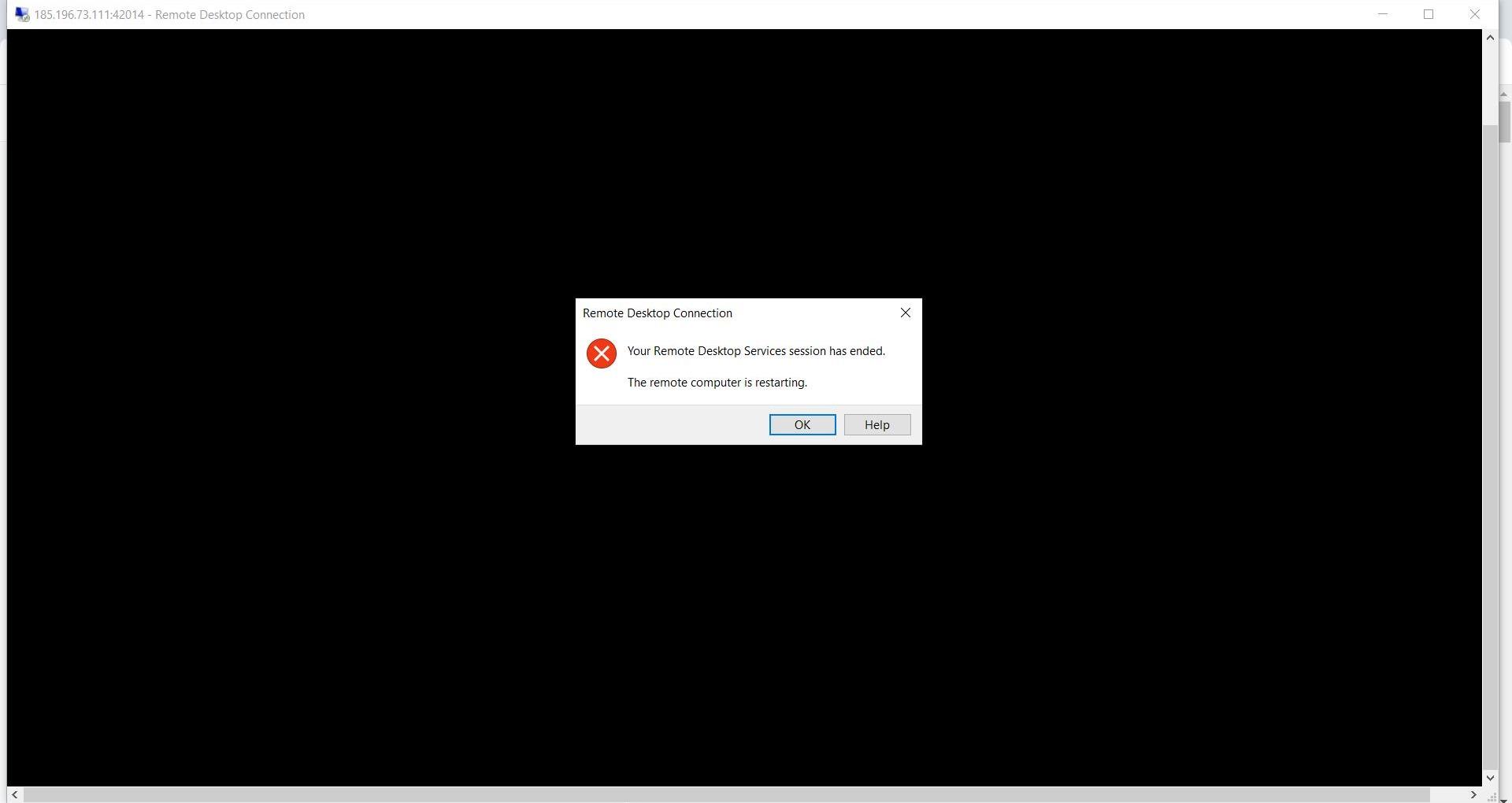 Remote Desktop Connection restarting confirmation dialog