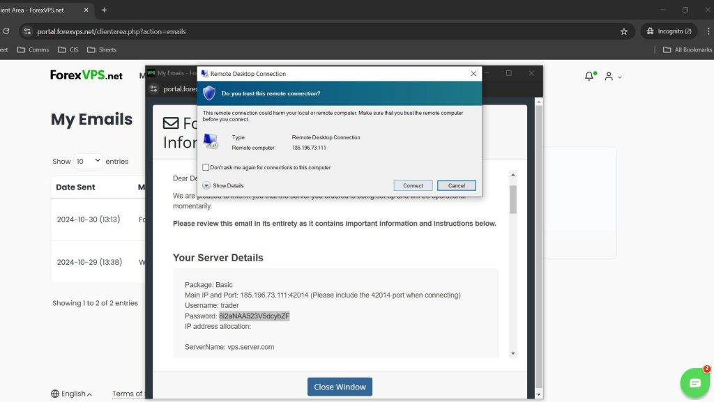 Remote Desktop Connection trust this connection dialog