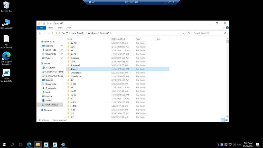System32 folder with drivers folder highlighted