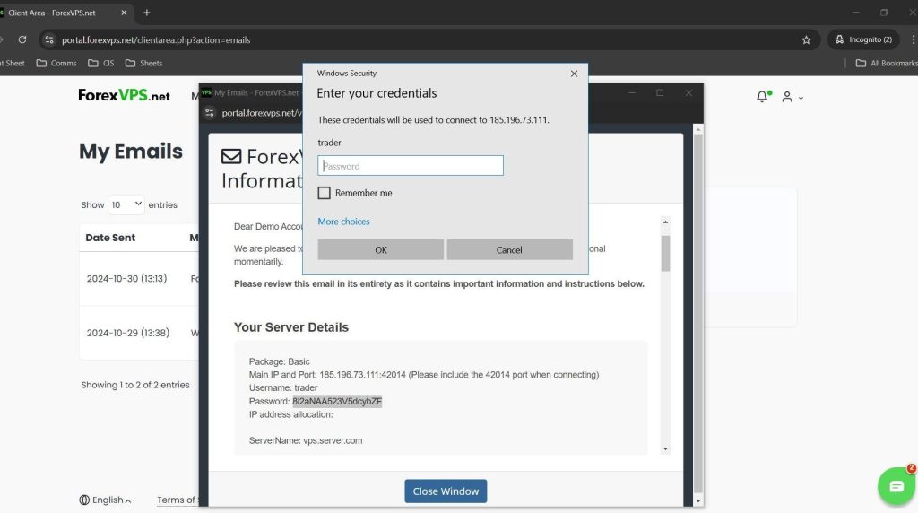 Windows Security credential prompt for Remote Desktop with password field
