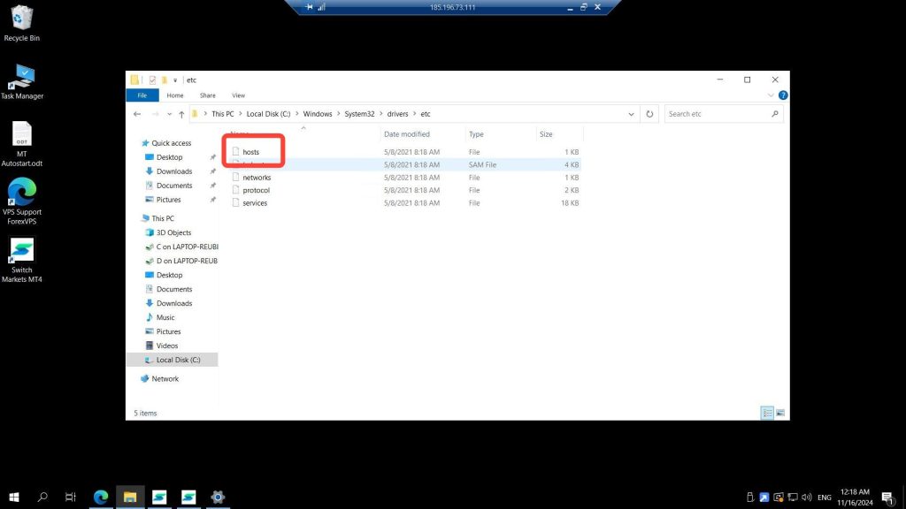 etc folder with hosts file selected for deletion